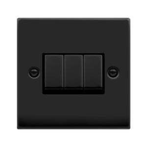 10AX Ingot 3 Gang 2 Way Plate Switch - Black