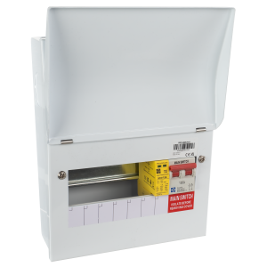 Consumer Unit 6-way 100A main sw + T2 SPD sq ko