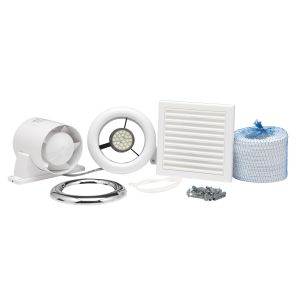 Shower fan &amp; light kit 100mm c/w ducting &amp; grilles